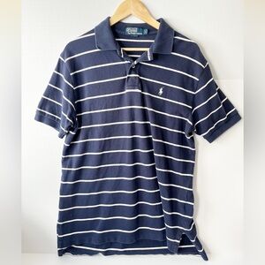 Polo by Ralph Lauren Blue and White Striped Polo Men's Large Preppy Shirt Navy
